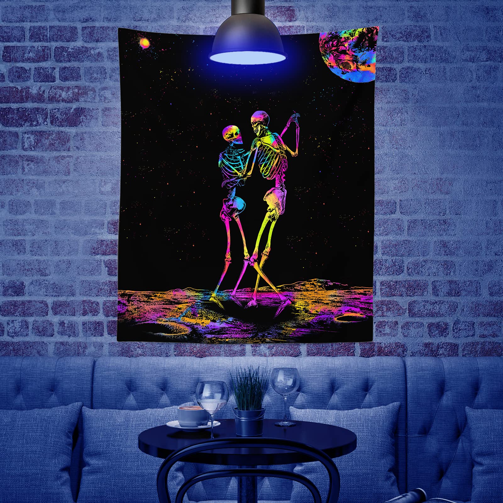 Simpkeely Arazzo Horror con Volto a Luce Nera, Arazzo da Parete con Fantasmi UV Reattivi, Scenografia Luminosa per Feste di Halloween per Camera da Letto e Soggiorno - 130 x 150cm