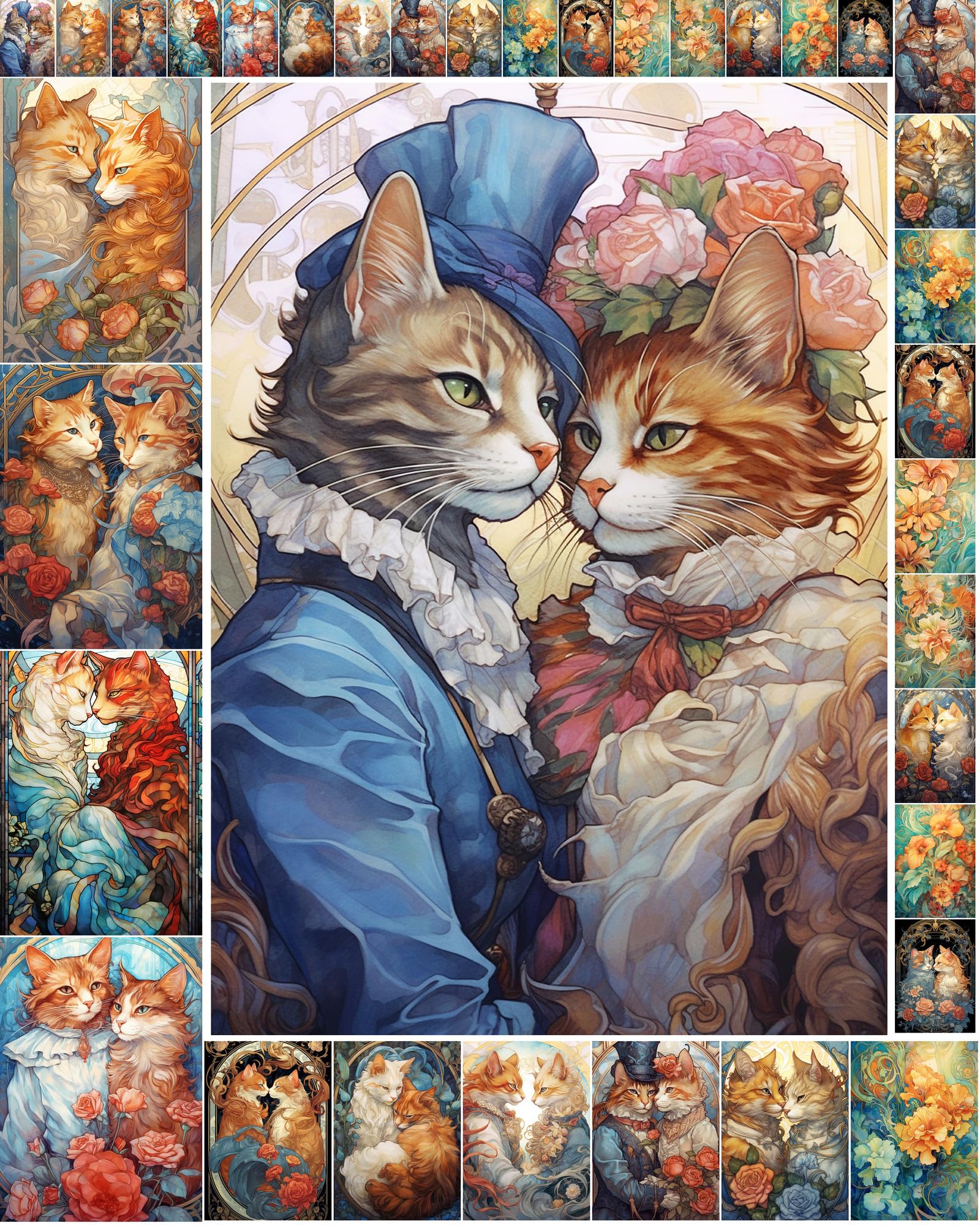 Papier découpage chats amoureux Flonz x35 feuilles 15x20cm