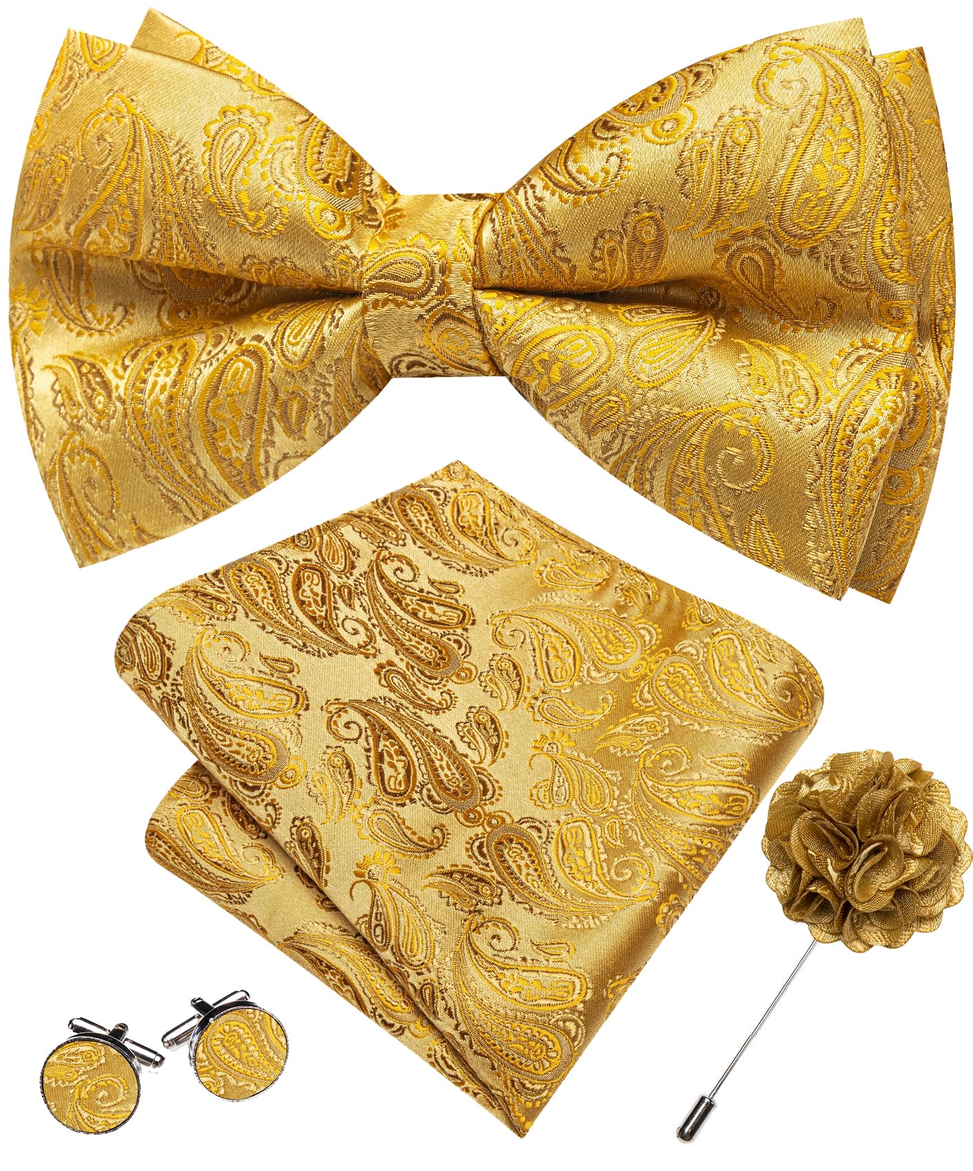 YOHOWA Mens Bow Tie Paisley Coloful Pre-tied Bowties Handkerchief Cufflinks