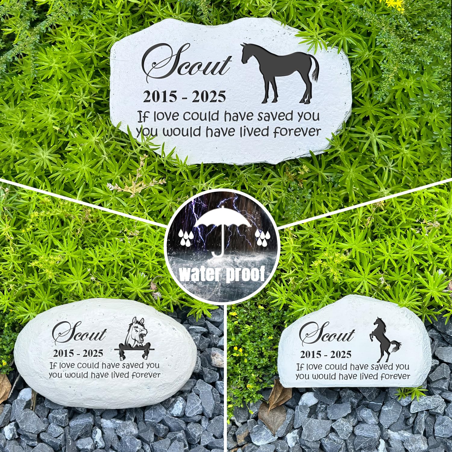 Pet Loss Gifts Cat Memorial Gifts - Personalized Memorial Stone - Memorial Gift for Loss of Dog - Headstones for Pets - Garden Cemetery Decorations - Cat Dog Grave Marker (Horse)