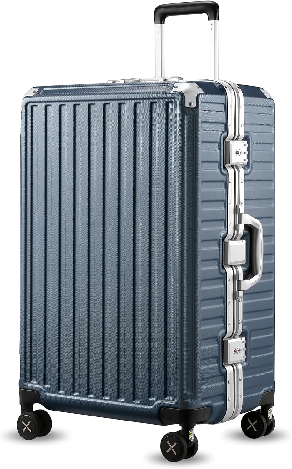 LUGGEX Zipperless Luggage with Spinner Wheels - Polycarbonate Aluminum Hard Shell Suitcase, Checked-Large 28-Inch, Blue Blue Checked-Large 28-Inch