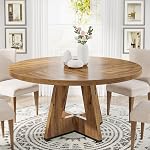 Tribesigns Round Dining Table Wood Kitchen Table for Dining Room, 47 in Dinning Room Tables for 4 Man, Farmhouse Dinner Table with Wooden Tabletop and Cross Base, Black