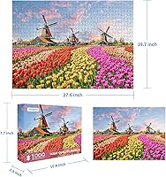 Vista 3 de Rompecabezas de 1000 piezas para adultos Campos de Tulipanes de Holanda Rompecabezas de 1000 piezas Molino Holandés Rompecabezas de 1000 piezas