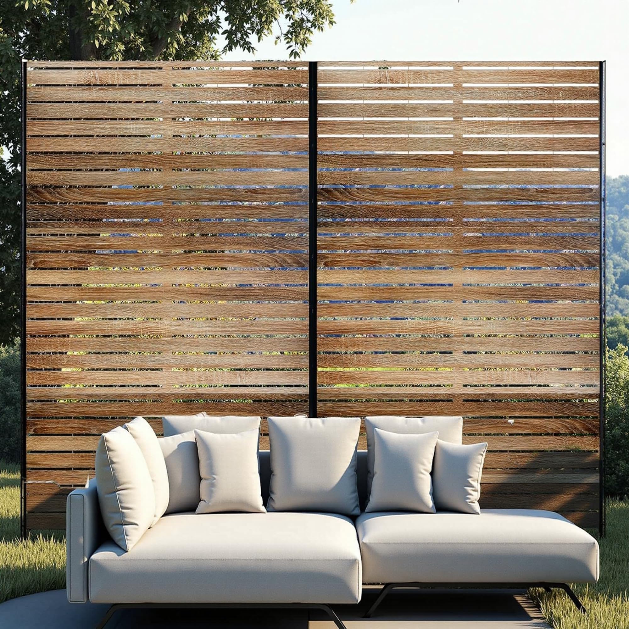 Decorative Garden Privacy Screen with Stand, 183x120cm Large Freestanding Metal Outdoor Divider with Installation Accessories, Trash Can Privacy Fence Screen Panels for Garden Pool Balcony Patio-A