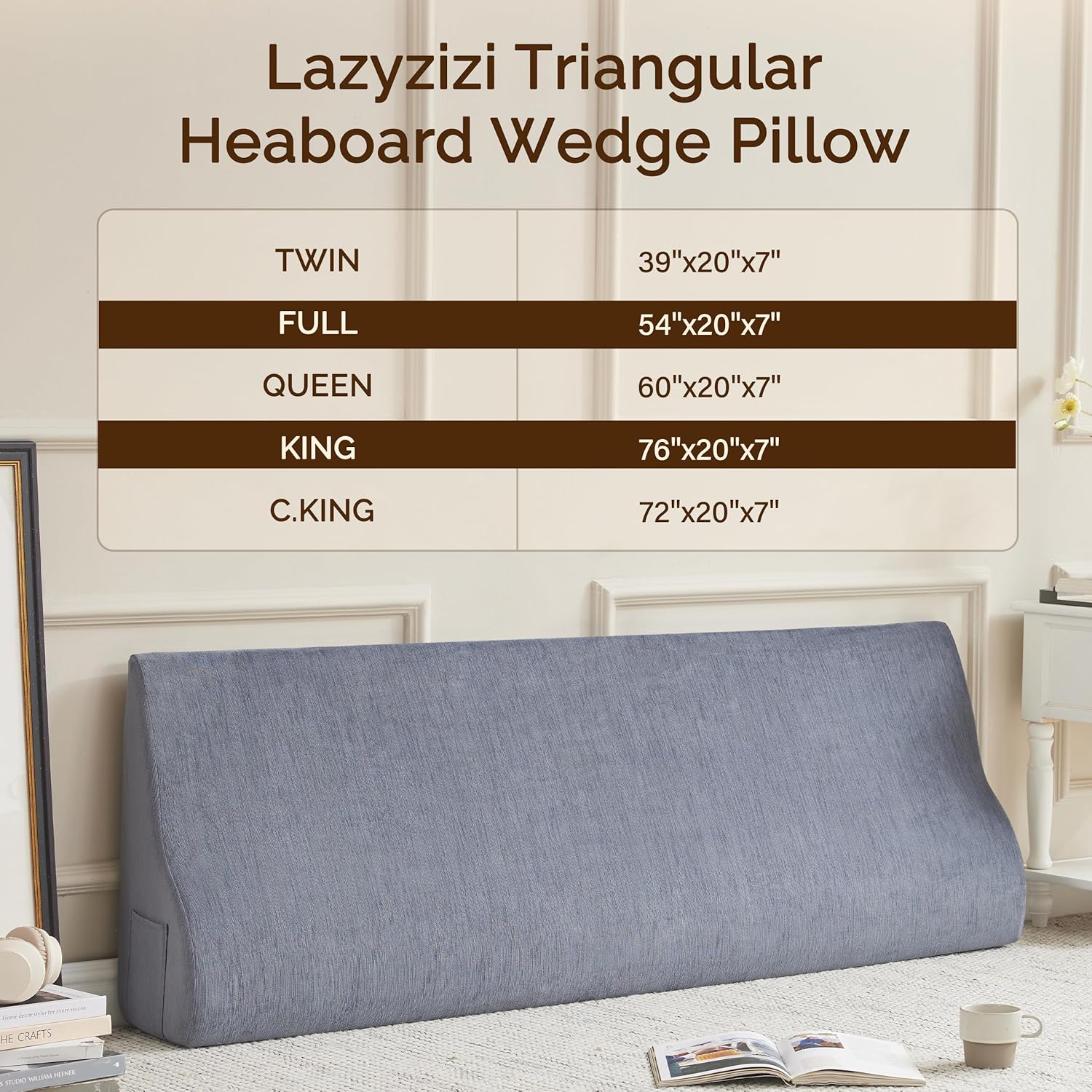 Headboard Wedge Pillow, Large Triangular Reading Pillows Bolster Headboard Backrest Cushion Positioning Support Wedge Pillow for Day Bed Bunk Bed with Removable Cover, King