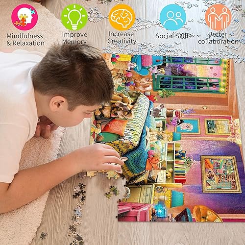 Miniatura 5 de HUADADA Rompecabezas para adultos de 1000 piezas, la habitación de las mascotas se entrelazan perfectamente con letra en la parte posterior sin