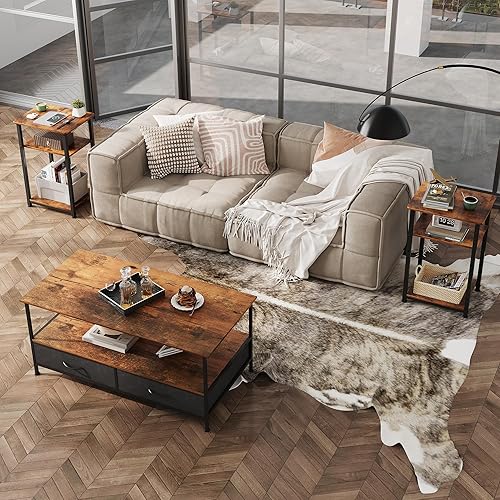 Miniatura 8 de WLIVE Juego de 2 mesas auxiliares para sala de estar, mesa auxiliar pequeña para dos, mesa auxiliar estrecha para dormitorio, oficina en casa,