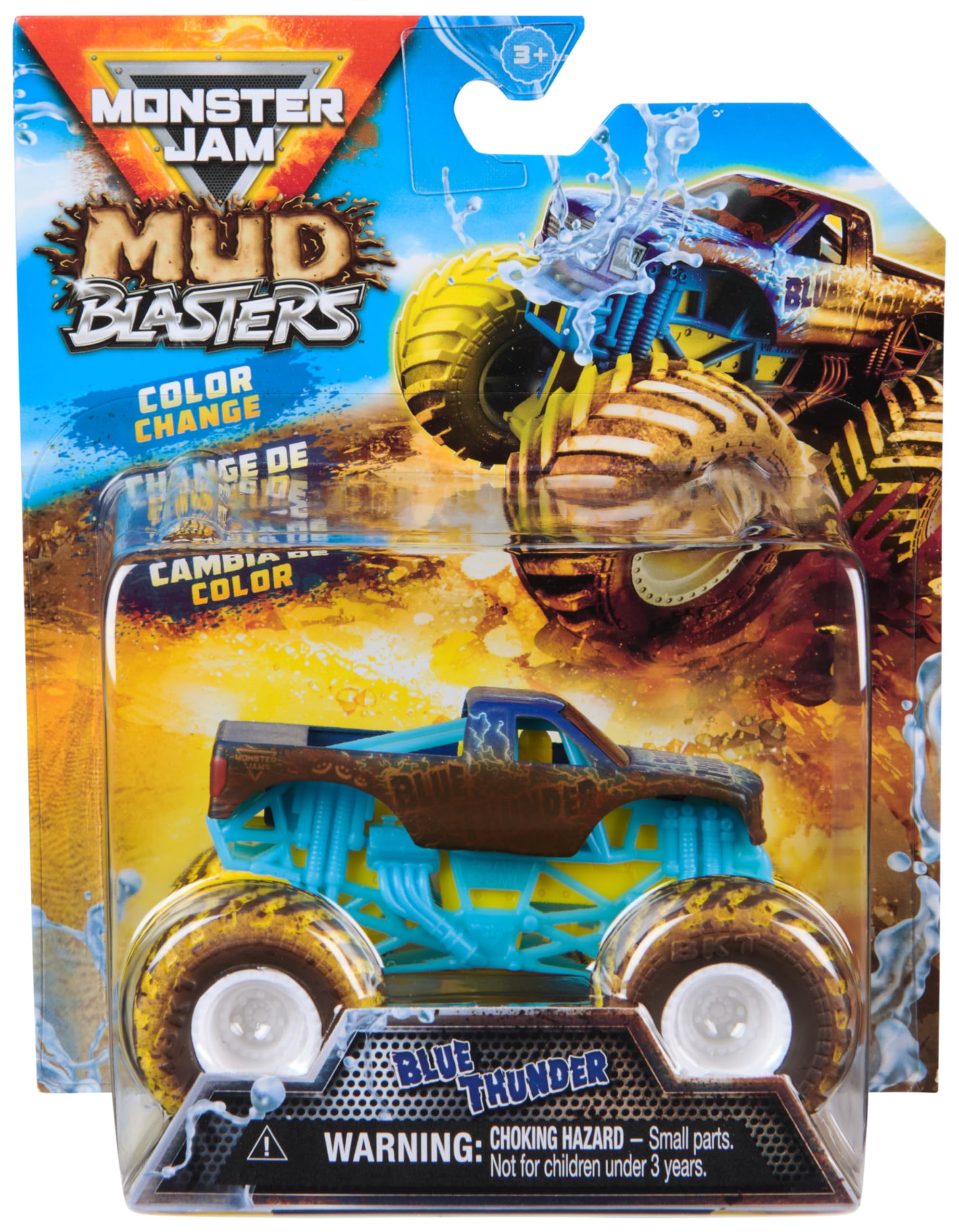 Monster Jam - Coche Monster Truck MUD Blasters DE Metal Escala 1:64, Cambia DE Color - Modelo Aleatorio - Camiones de Juguetes para Niños - Juguetes Niños 3 años +