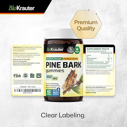 Miniatura 7 de MAUWE HERBS Gomitas de extracto de corteza de pino  Extracto de corteza de pino marítimo francés 300 mg  Potente suplemento antioxidante  95% de