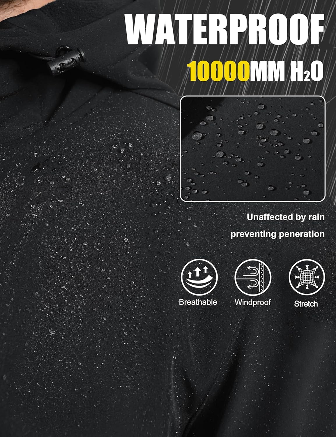 MAGCOMSEN Men's Waterproof Fleece Lined Rain Jacket Lightweight Softshell Raincoat with Hood Winter Hiking Windbreaker - Image 2