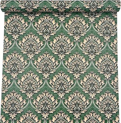 Miniatura 4 de Paquete de 2 revestimientos para estantes para armarios de cocina, armarios, fáciles de limpiar, autoadhesivos, papel tapiz de damasco verde,