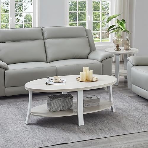 Miniatura 2 de Roundhill Furniture Anze - Juego de mesa auxiliar ovalada de madera de 3 piezas, color blanco