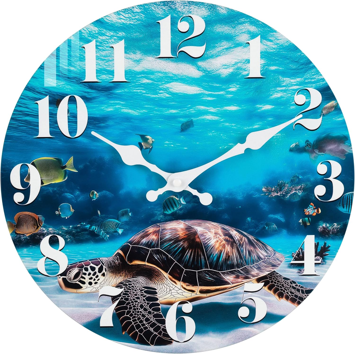 jomparis Large Ocean Wall Clocks Battery Operated Coastal Decor for Living Room Bathroom Bedroom Home(14 Inch,Sea Turtle)
