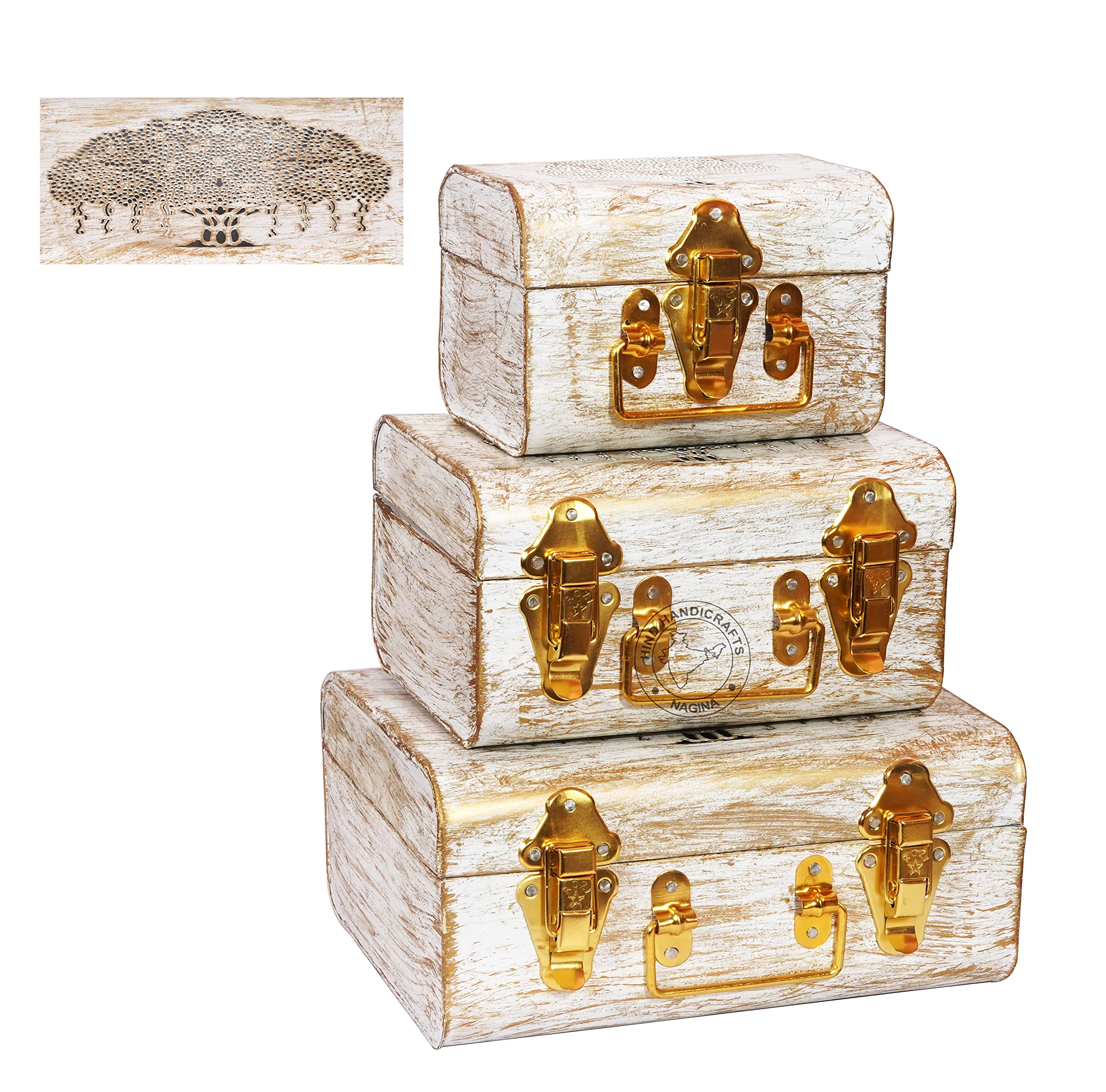Boîtes de rangement en métal style vintage laiton pour bijoux et bibelots