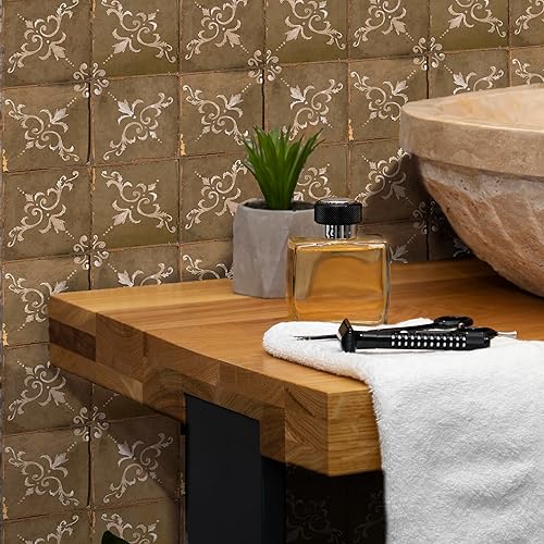 Miniatura 3 de The Nisha Paquete de 24 unidades (4 x 4) de arte fino bohemio para despegar y pegar para pared, vinilo impermeable extraíble para azulejos de baño y