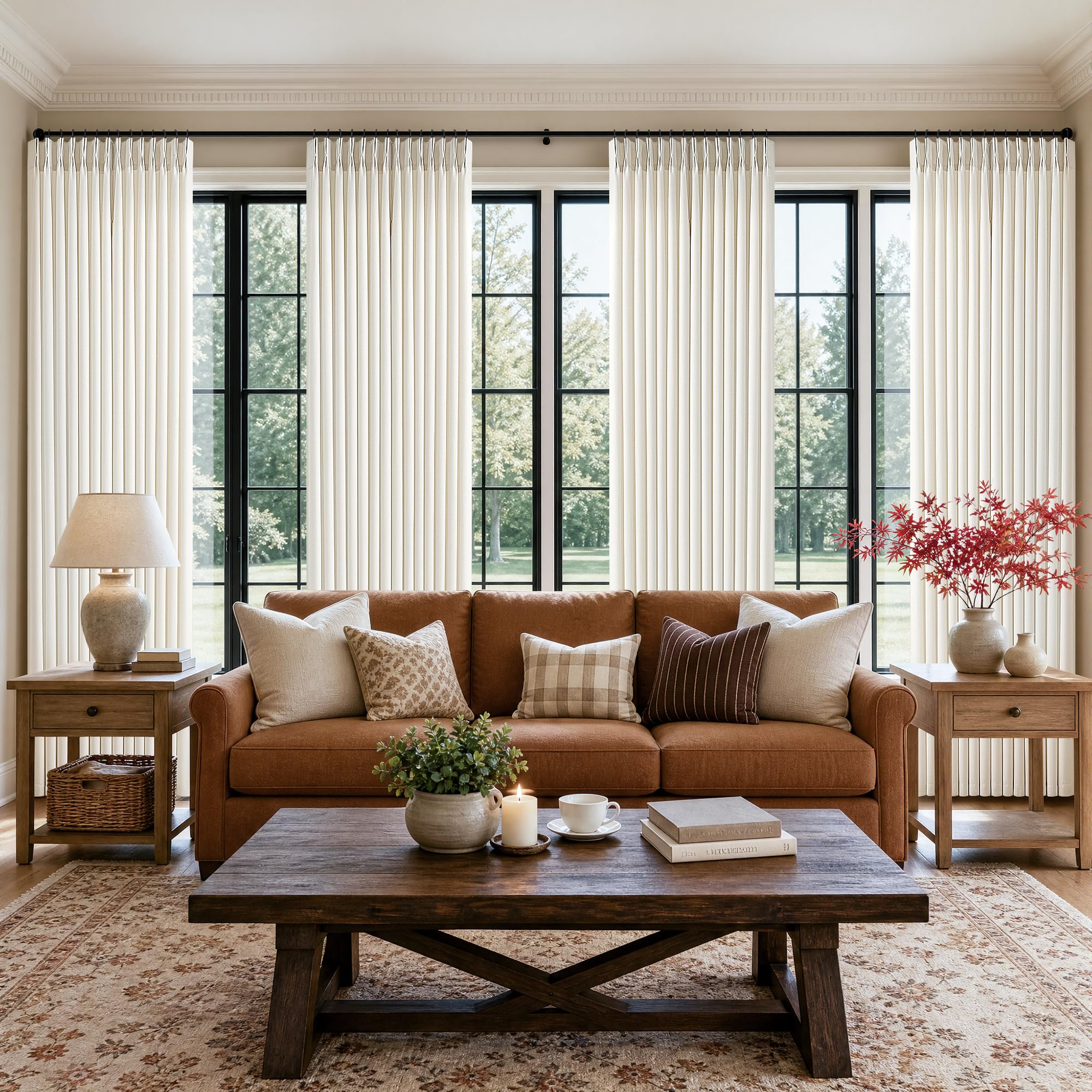 Photo 1 of TWODRAPES Pinch Pleated Linen Curtains - 4 Panels, 40"W x 105"L, Natural