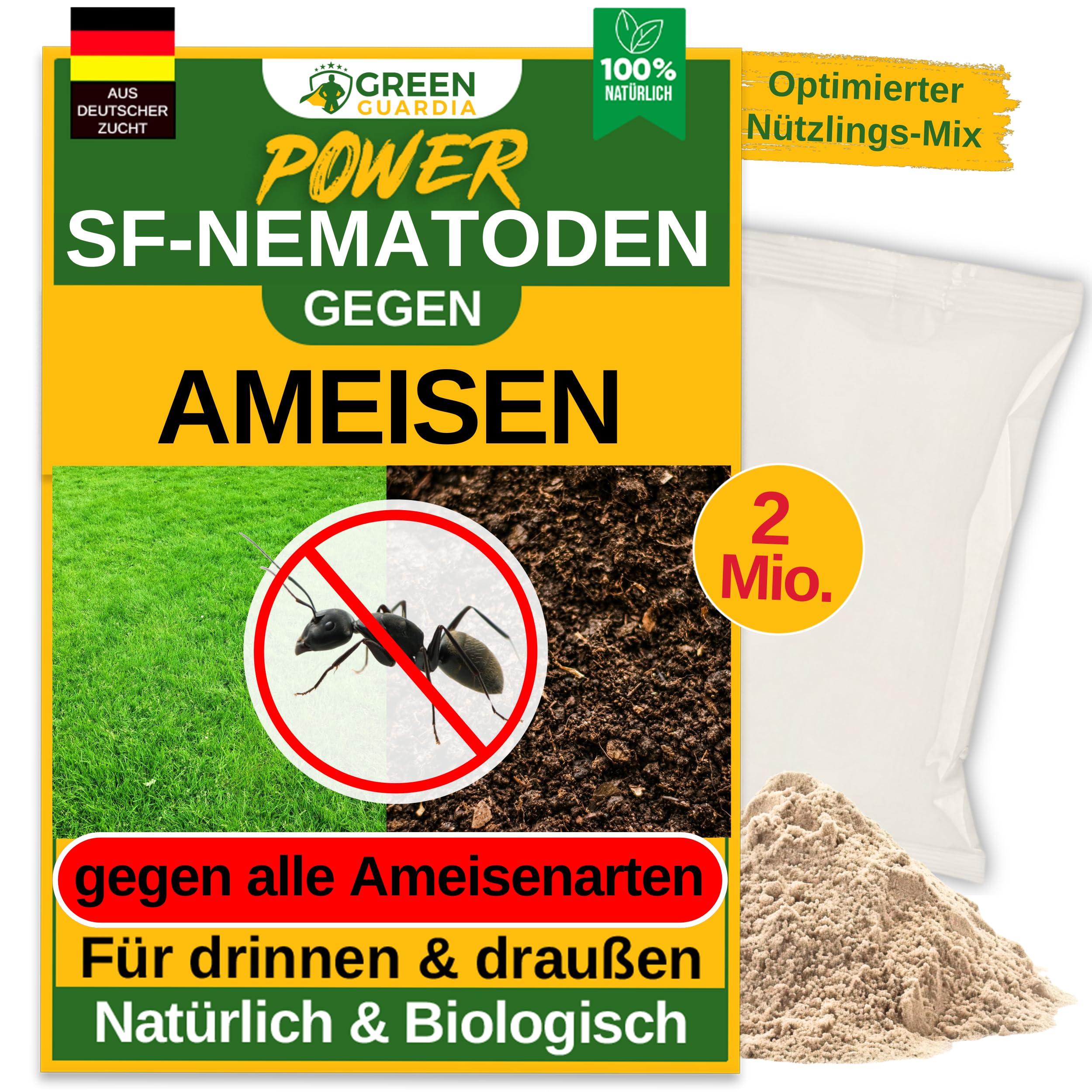 GREEN GUARDIA Super SF-Nematoden – Natürliche Unterstützung bei Ameisen im Garten – umweltfreundlich, ohne Chemie, einfach anzuwenden (2 Mio. für 4m²)