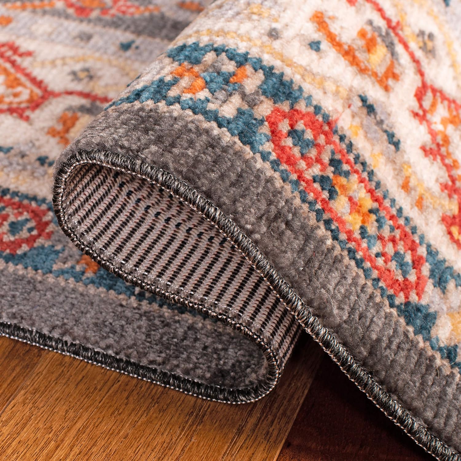 SAFAVIEH Farmhouse Collection Area Rug - 6'3" Square, Charcoal & Ivory, Moroccan Boho Tassel Design, Non-Shedding & Easy Care, Ideal for High Traffic Areas in Living Room, Bedroom (FMH812H)