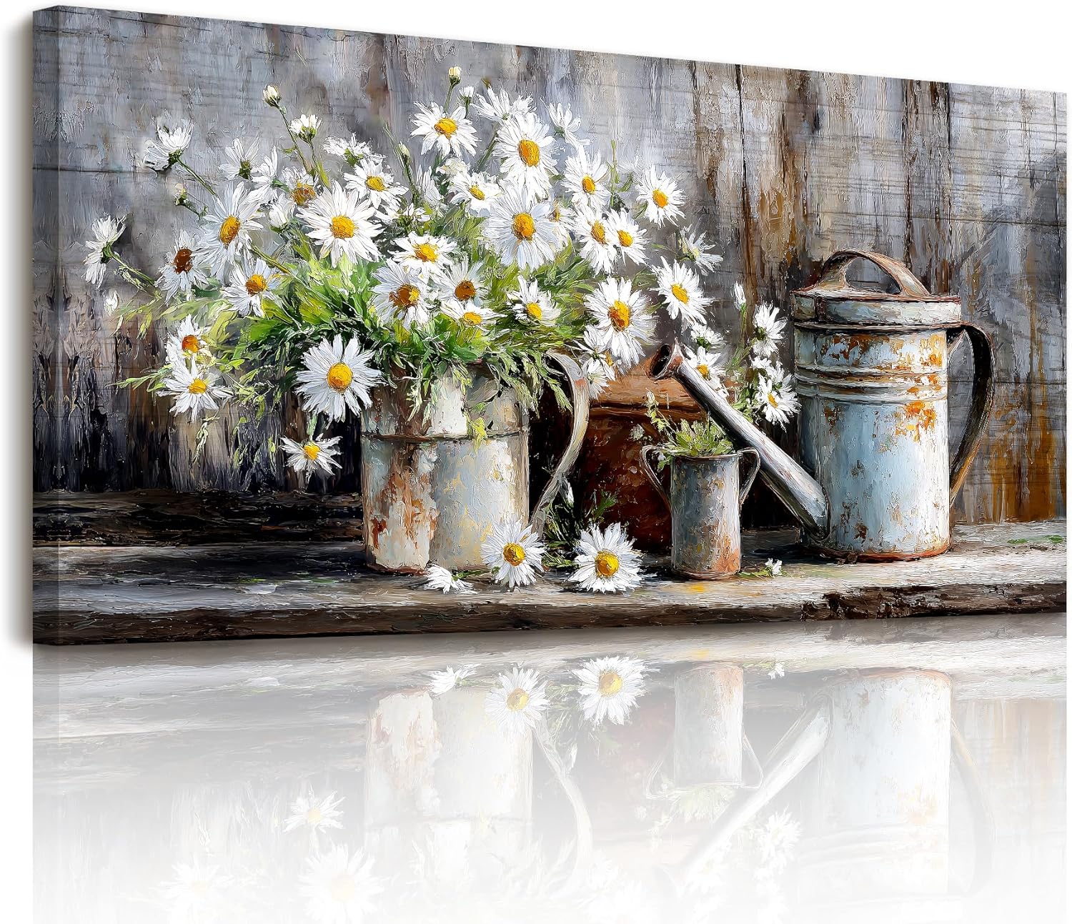 SERIMINO Floral Wall Art, Large Wall Art, Rustic Wall Decor, Daisy Wildflower Canvas Pictures, Retro Still Life Art Prints, Cozy Paintings for Living Room Bathroom Bedroom Kitchen Farmhouse 20"x40"