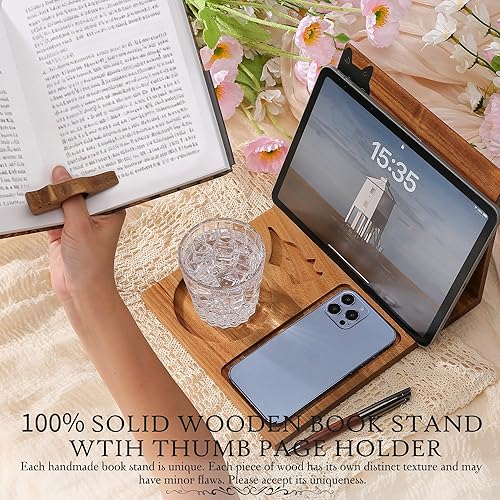 Miniatura 2 de Soporte para libros para reposo de lectura, soporte plegable de madera para libros con soporte para páginas de libros, tazas, iPad y soporte para
