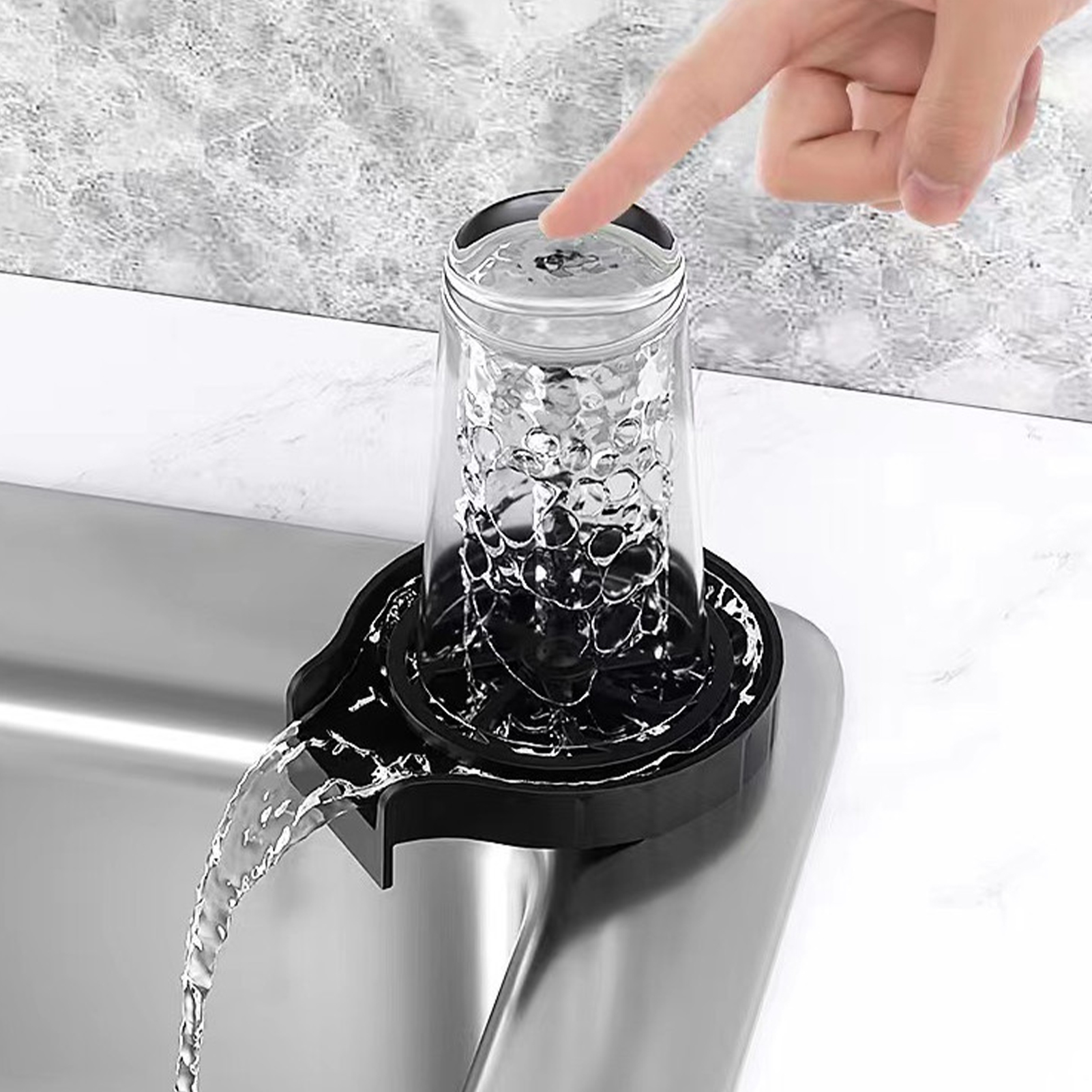 Rinceur De Verre D'Évier Automatique Haute Pression - Lave-Tasse 1 Main Pour Cuisine, Bar, Vin & Café (Argent)
