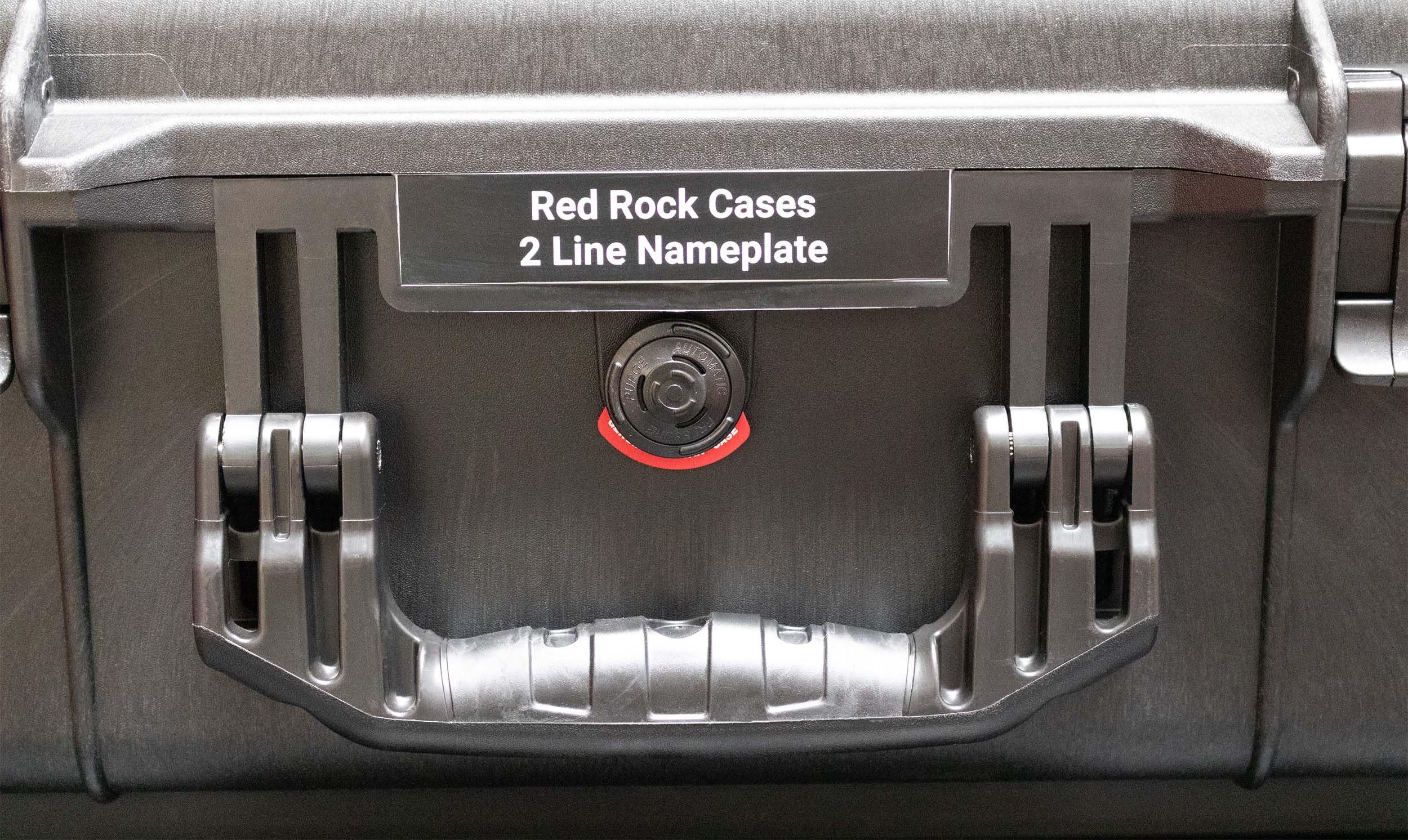 Customizable Laser Engraved Nameplate for Red Rock 50T Cases - Black Nameplate with White Lettering
