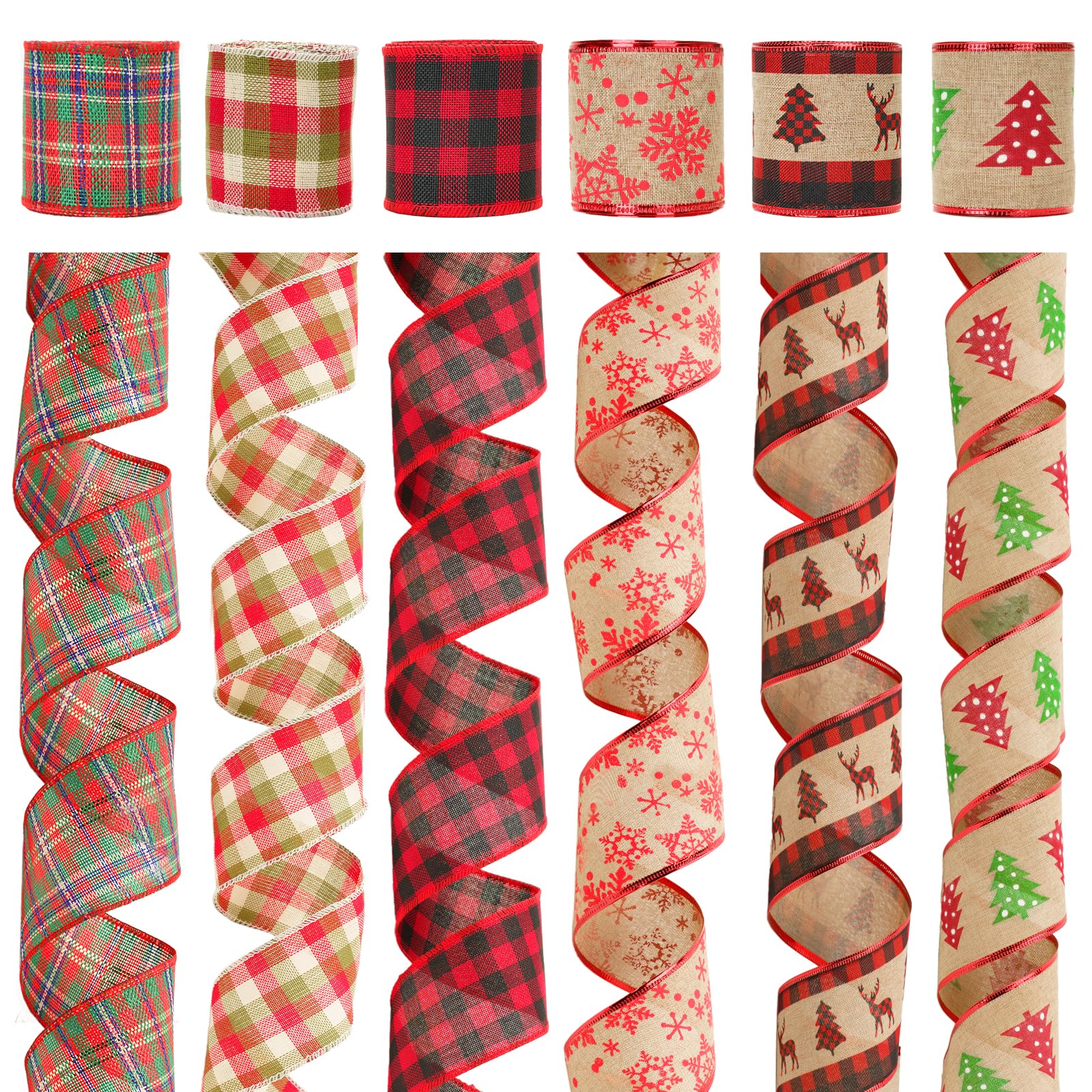 KINGLAKE 30 Yards Christmas Wired Ribbon for Wreath Bows Making 2.5 Inch Burlap Tartan Hessian Ribbon