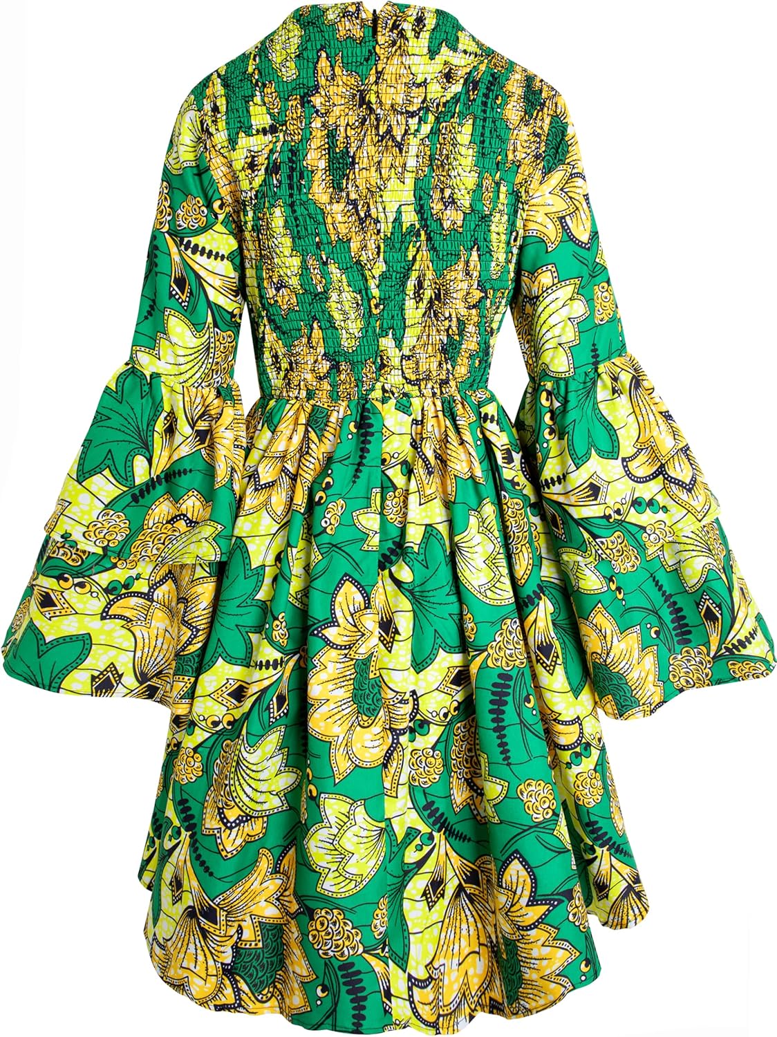 Women's African Ruffle Long Sleeve Dress Ankara Print Maxi Dresses - Image 2