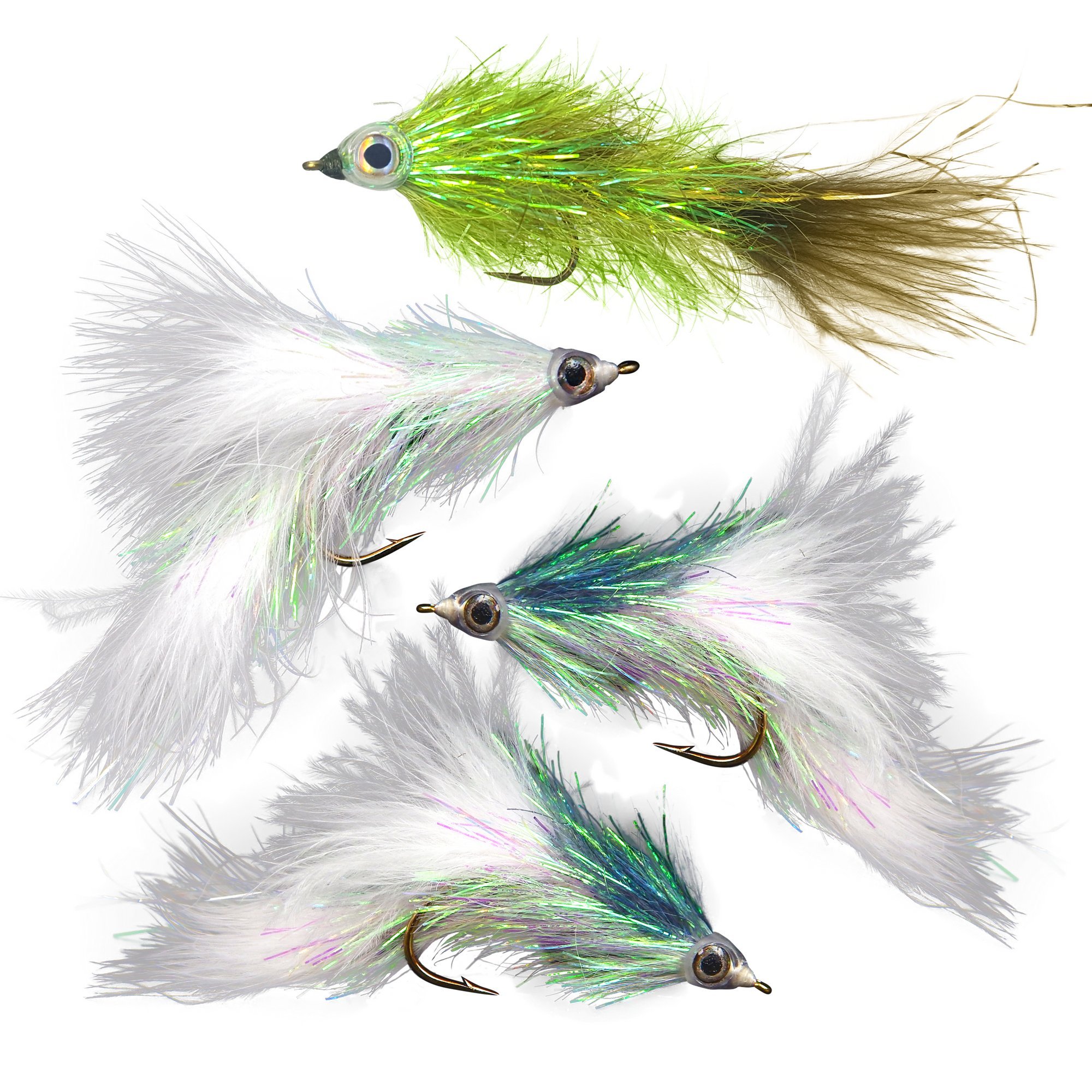 The Fly Crate Shimmering Minnow Articulated Streamer Assortment | Size #2/0 Fly Fishing for Trout Bass Pike | 4 Flies