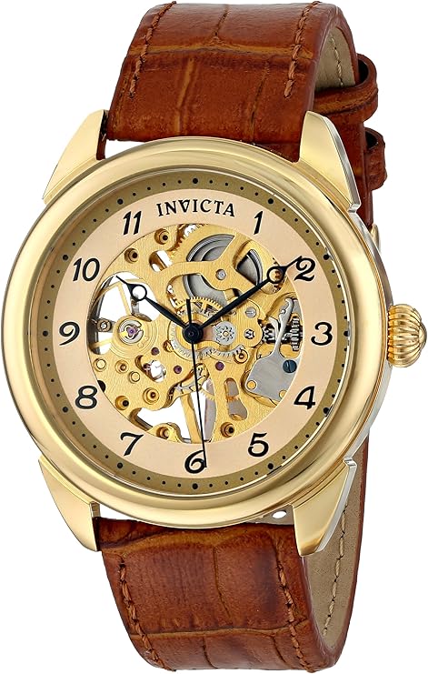 Invicta Men's Specialty 42mm Analog Display Mechanical Hand Wind Brown Leather Watch, Silver, Gold, (Model: 17185, 17188)