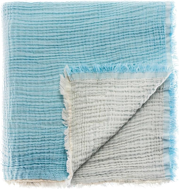 Müslin Pike Tek Kişilik, 100% Pamuk 4 Katlı Kaliteli Müslin Yatak Örtüsü, Dekoratif Şık Yumuşak Hafif Yazlık Pike (Açık Mavi, Tek Kişilik 160x220 cm)