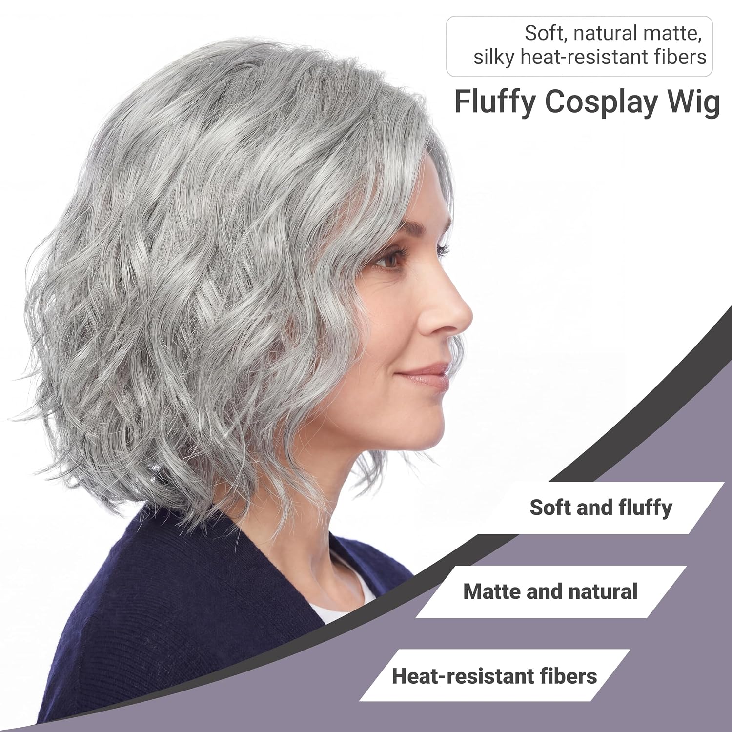 Miss U Hair Old Lady Gray Wig Silver Grey Grandma Wig Women Short Wavy Curl Hair for Cosplay Costume