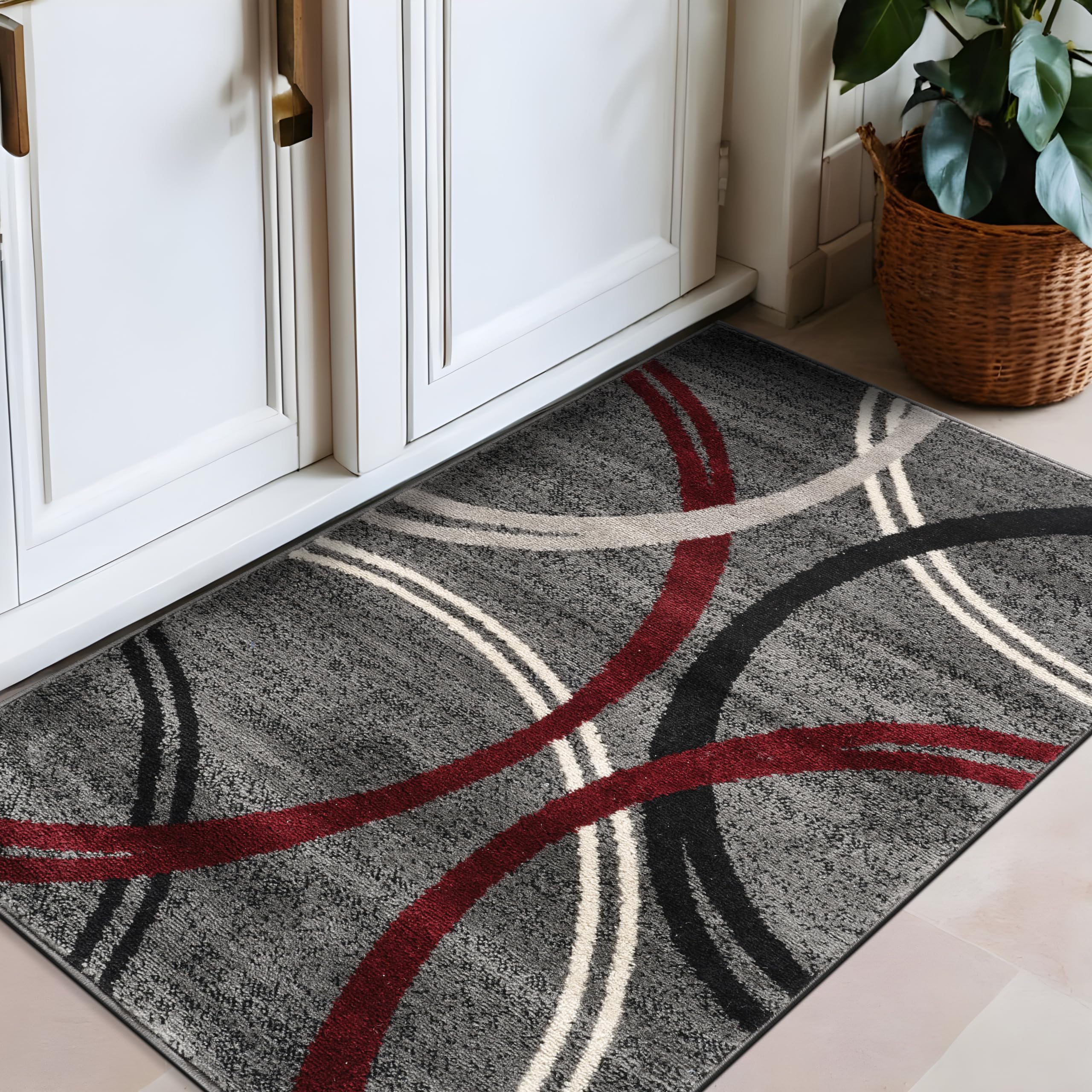 Rugshop Modern Wavy Circles Design Area Rug 2'7" x 4' Red