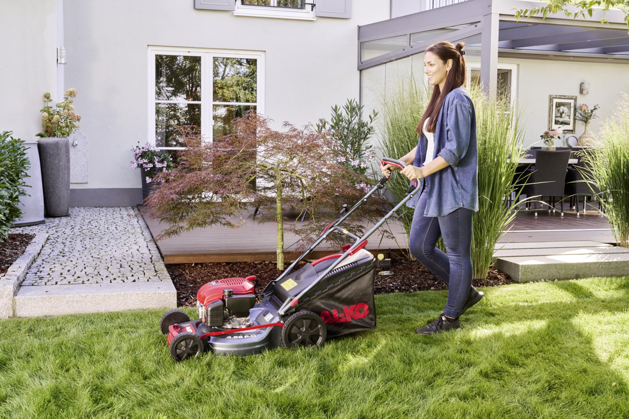 AL-KO Benzin-Rasenmäher Easy 4.66 P-D, 46 cm Schnittbreite, 1.9 kW Motorleistung, zentrale Schnitthöhenverstellung, 4INONE Function, Stahlblechgehäuse, für Rasenflächen bis 1200 m²