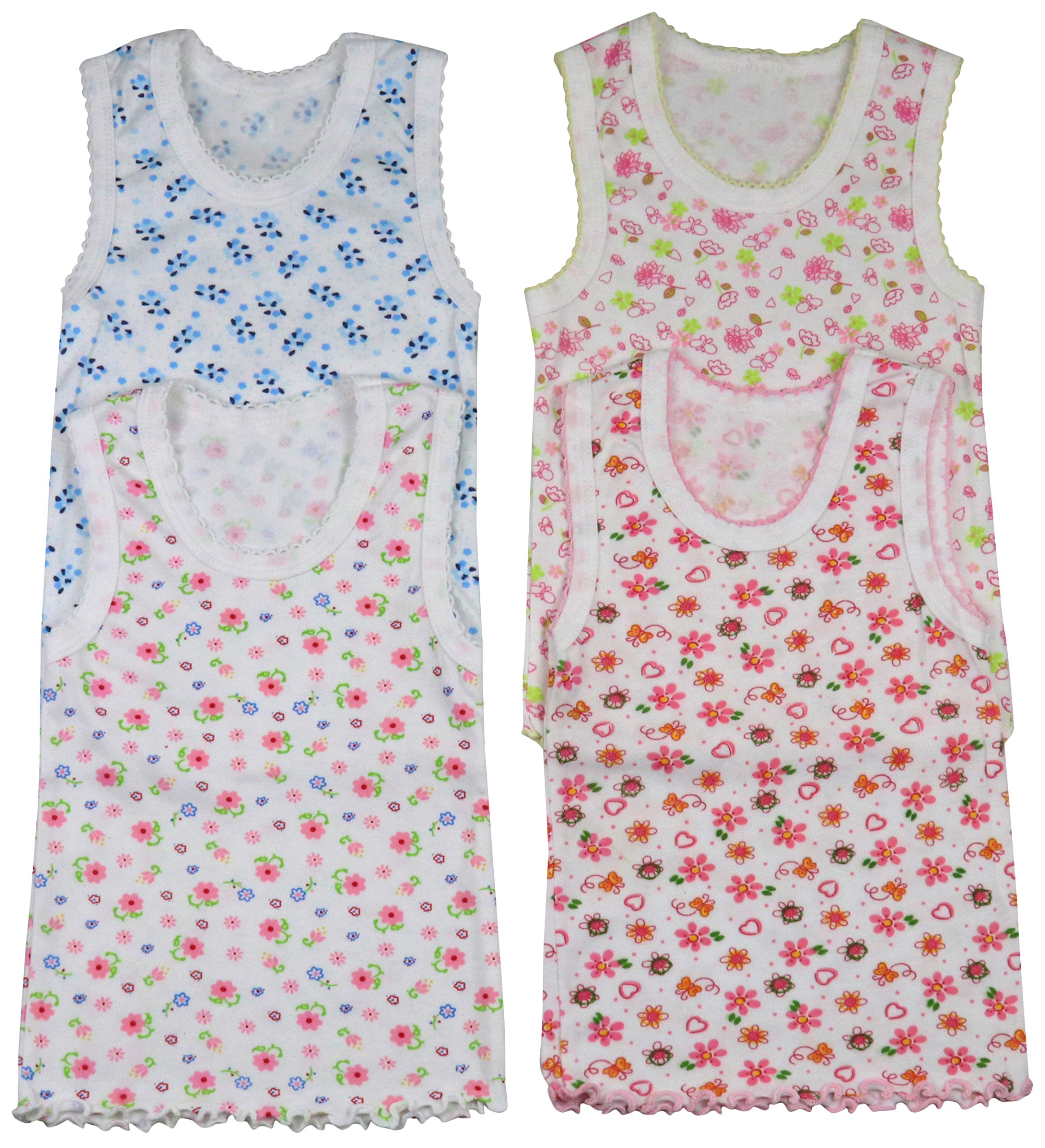 ToBeInStyle Girl's 4 Pack 100% Cotton Ruffle Hem Tank Tops Super Soft Undershirts