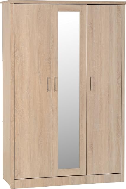 Seconique Lisbon 3 Door Wardrobe - Light Oak Effect Veneer