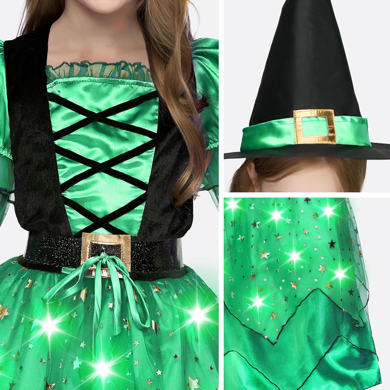 Spooktacular Creations Girls Witch Costume, Light up Witch Costume Kids, Starry Dress for Child Halloween Role Play Parties