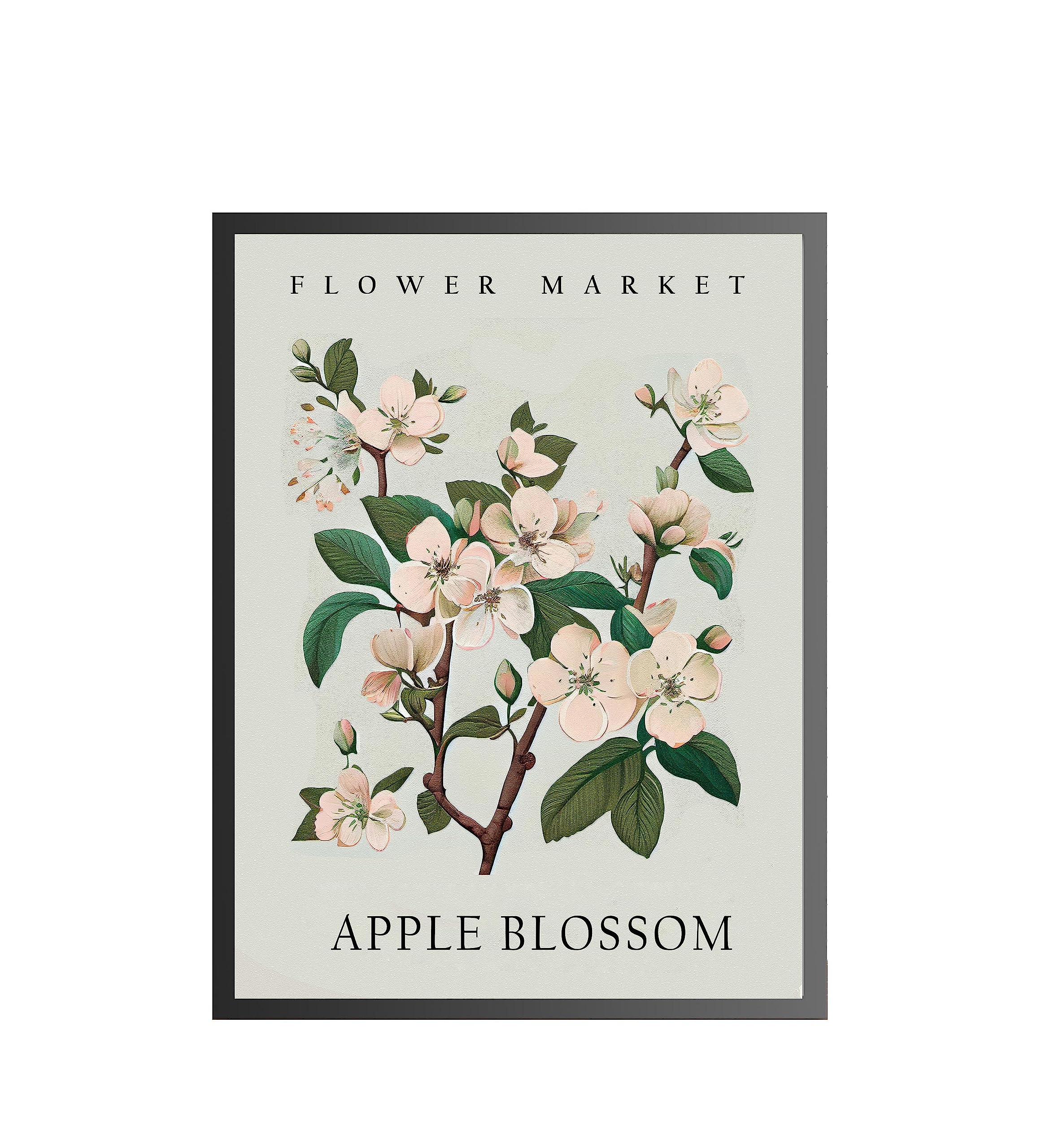 Apple Blossom Art Print, Flower Market Poster Wall art Decor, Botanical Floral Artwork for Bedroom, Bathroom, Living room Decoration (Apple Blossom, 11x14 inches + (Black Frame))