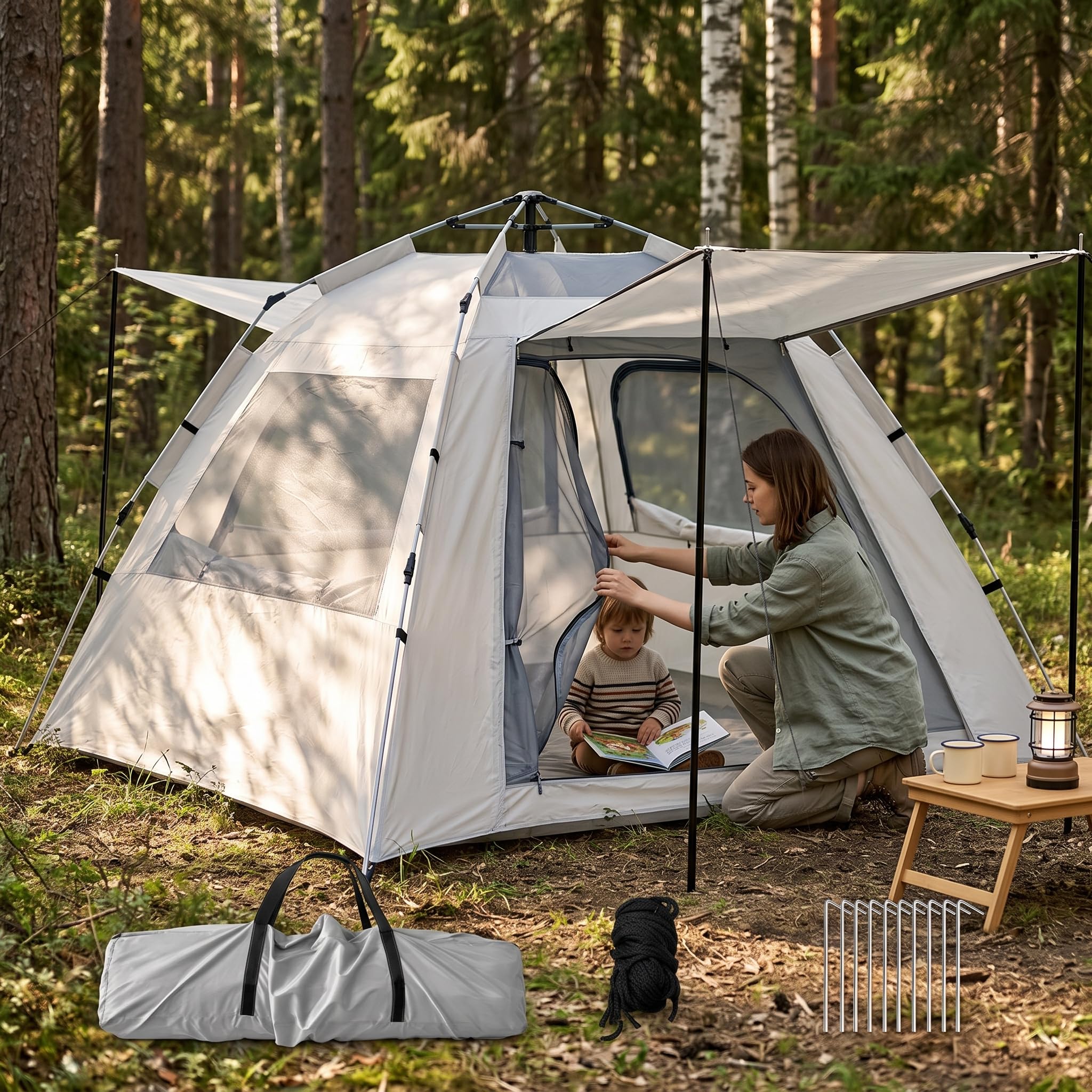 Refugio Camping Impermeable para 3-4, Montaje Rápido para Exteriores, para Campamento