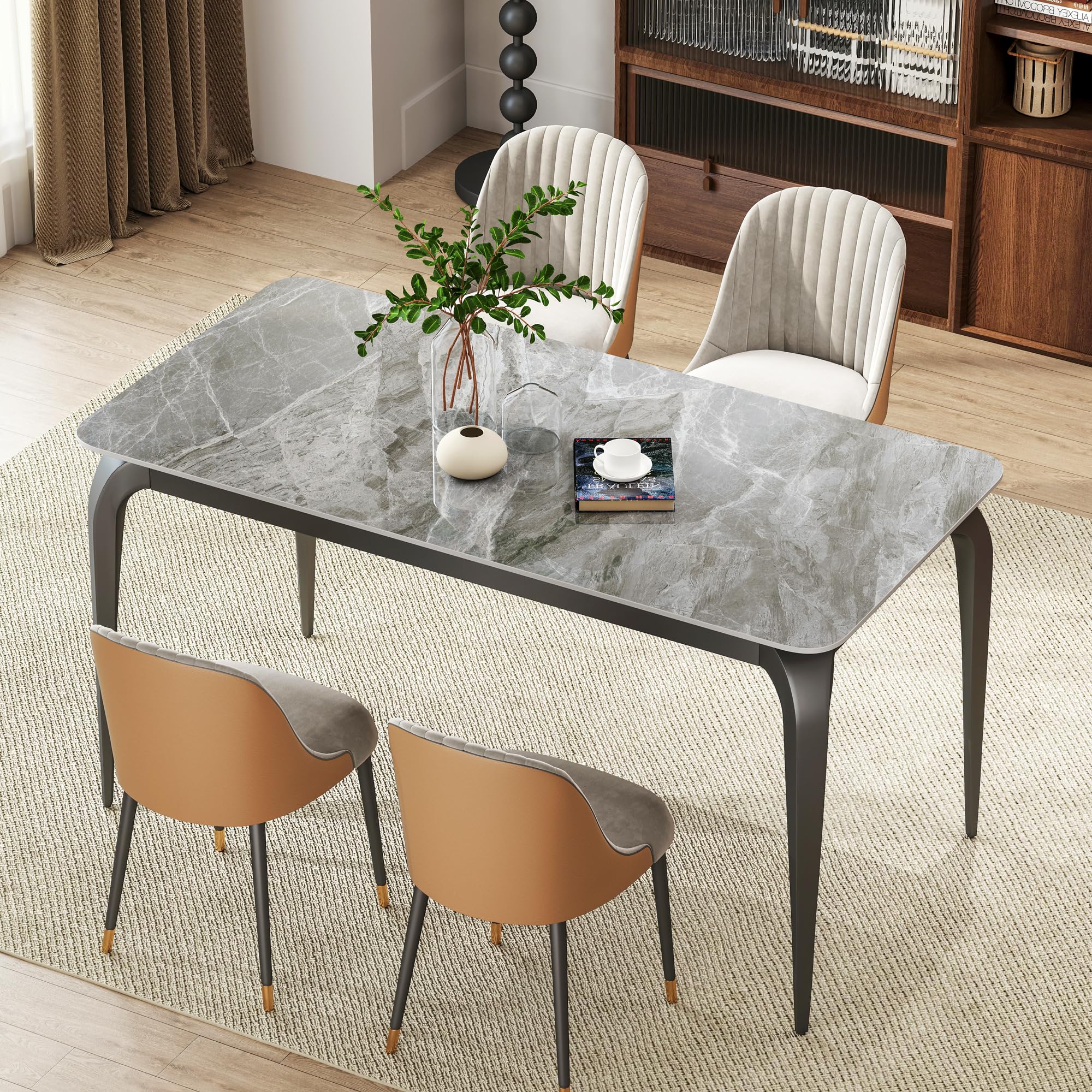 ZL ZELing Esstisch 140x70 cm, Küchentisch für 4-6 Personen, Keramik Esszimmertisch modern, Sinterstein, grau, Kratzfest, Abriebfest, pflegeleicht, für Wohnzimmer, Küche, Schreibtisch Garten