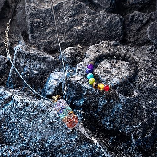 Miniatura 5 de Juego de collares y pulseras con colgante de 7 cristales de chakras y pulseras de piedra natural energética, colgantes de cuarzo con piedras