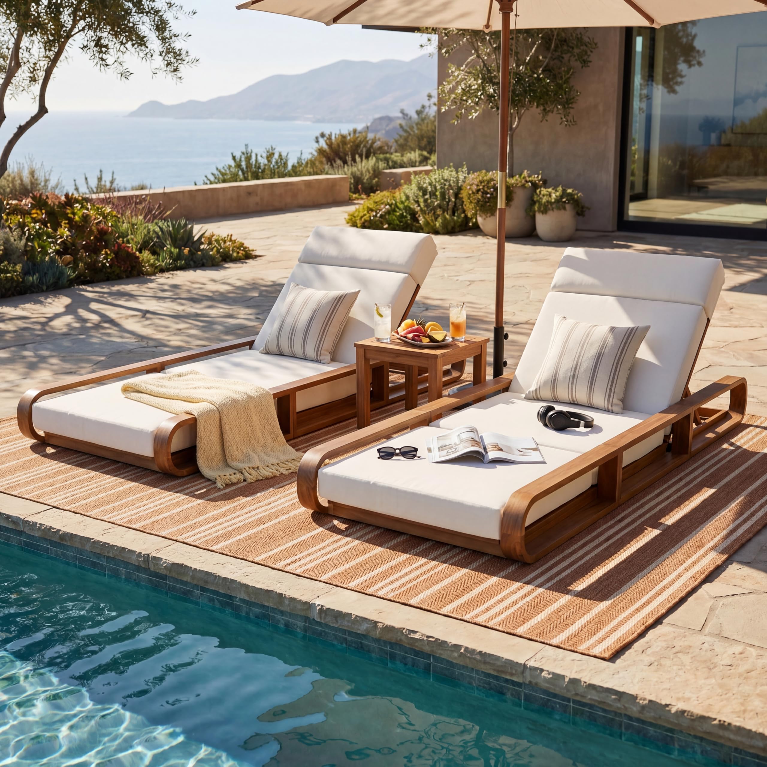 Photo 1 of ***NO CUSHIONS INCLUDED **** Merax 2 Piece Teak Finish Acacia Wood Chaise Lounge - 2 Pcs Frame