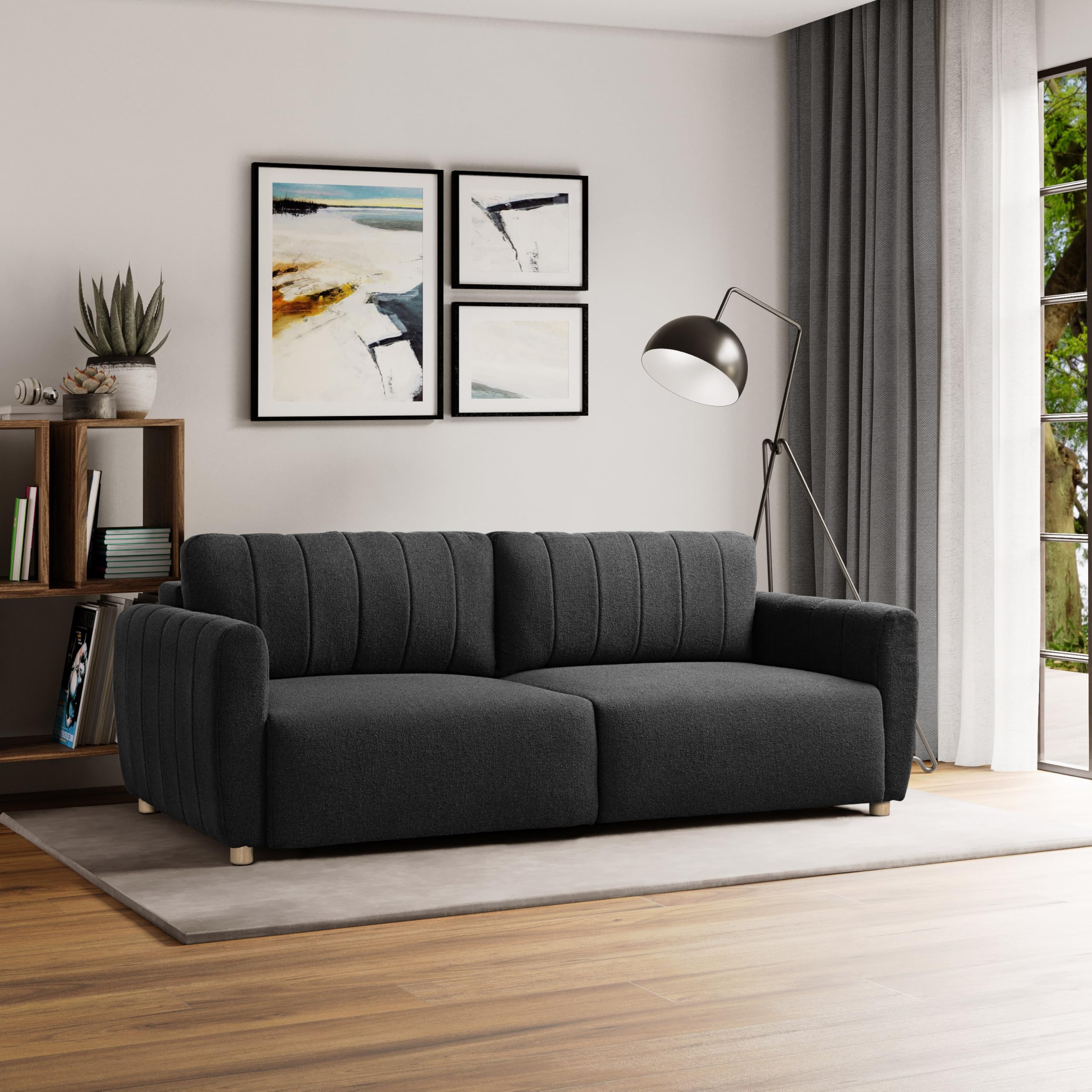 Photo 1 of Serta Galway 91.7" Convertible Sleeper Sofa, Queen Size, Wall-Hugging Dreamglide Mechanism, Dreamcoil Comfort, Boucle Fabric, Charcoal