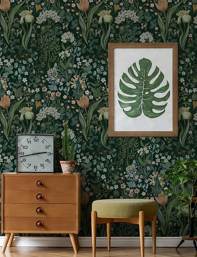 🌿 Green Floral Peel and Stick Wallpaper ✨