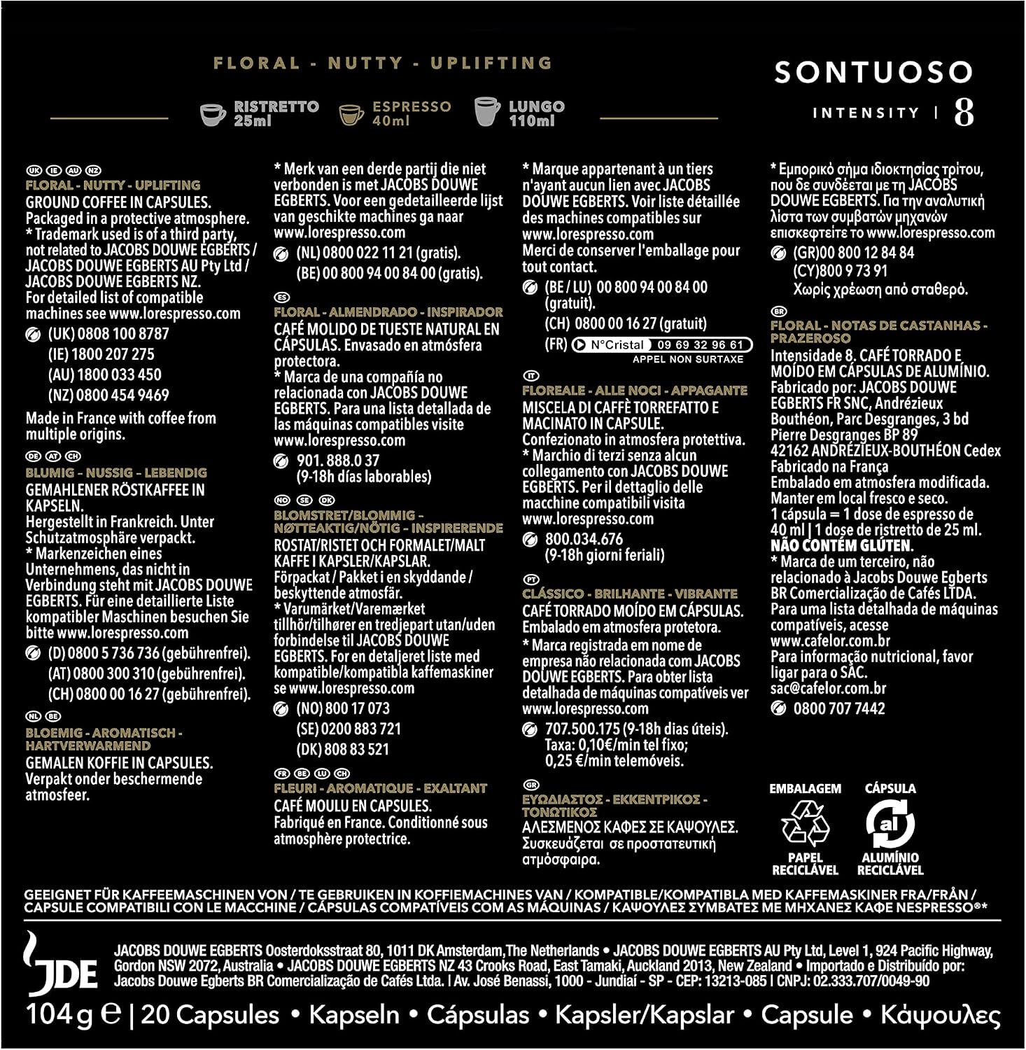 L'Or Espresso Café Cápsulas Sontuoso - 20 Cápsulas Compatibles Nespresso :  Amazon.es: Alimentación y bebidas