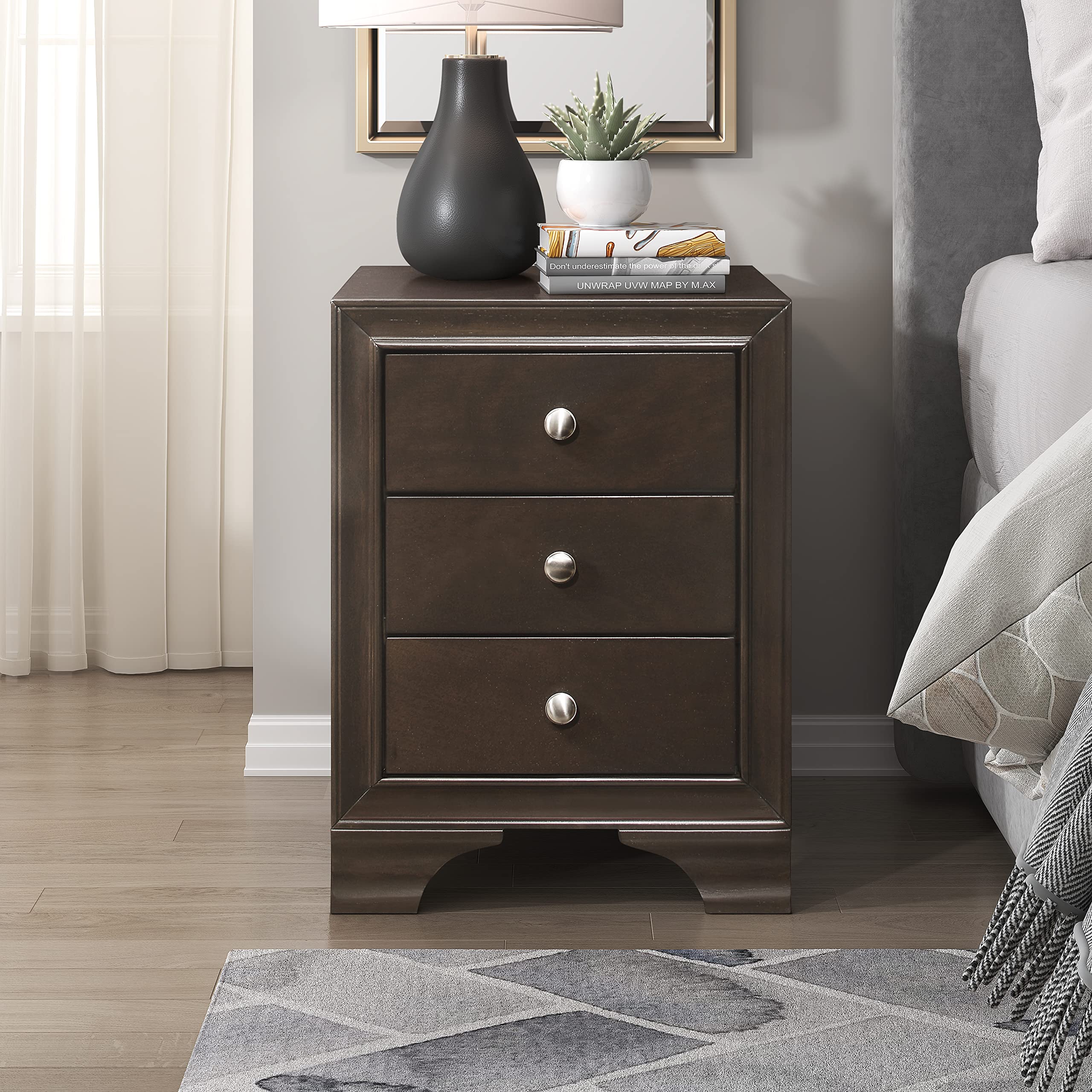 Lexicon Pedro 3-Drawer Nightstand, Brown