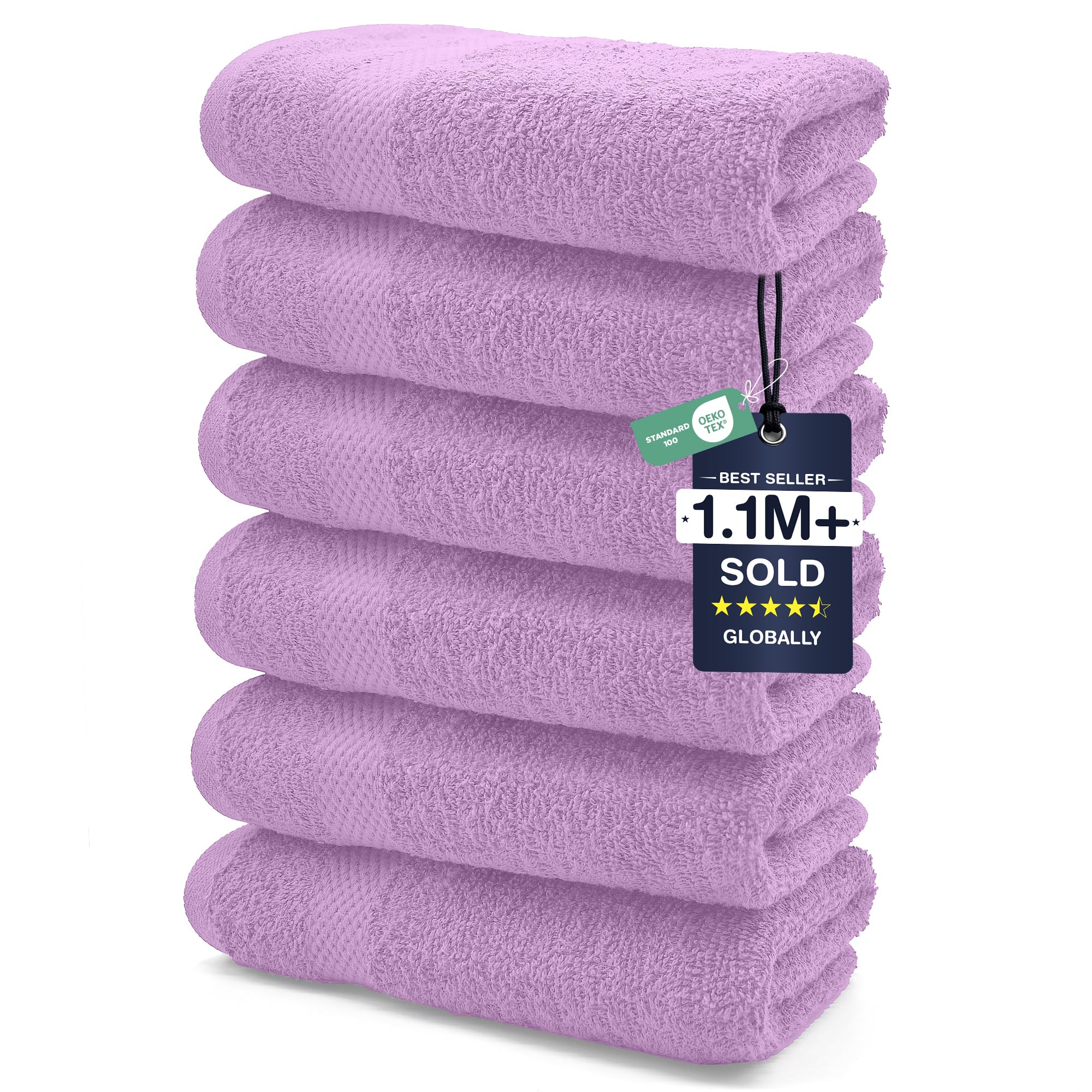 DAN RIVER 6-Pack Premium Hand Towels (16x28 Inches) - 100% Cotton, Ultra Soft, Lightweight, Highly Absorbent Towels for Bathroom, Spa, Gym, Salon, Hotel, and Travel - Lavender