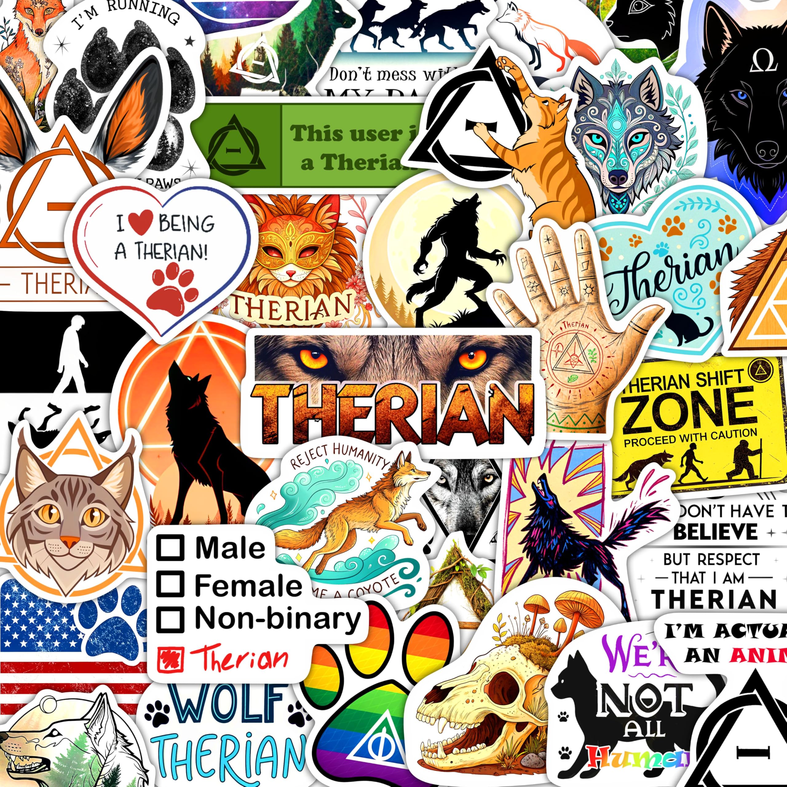 100Pcs Therian Stickers for Water Botttle, Laptop - Therian Gifts, Party Favors - Gift for Women & Men — image 1