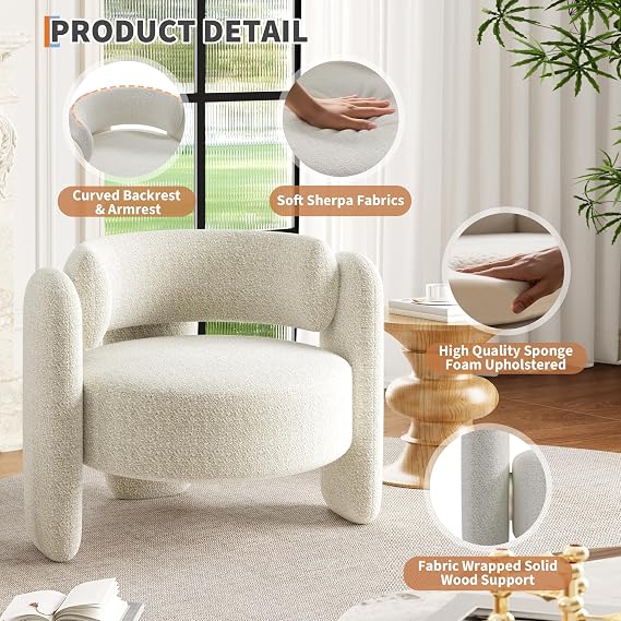 Modern Oversized Barrel Accent Chair, Round Upholstered Chenille Armchair, Mid Century Barrel Arm Chair for Living Room - Modern & Cozy Chair