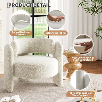 Modern Oversized Barrel Accent Chair, Round Upholstered Chenille Armchair, Mid Century Barrel Arm Chair for Living Room - Modern & Cozy Chair